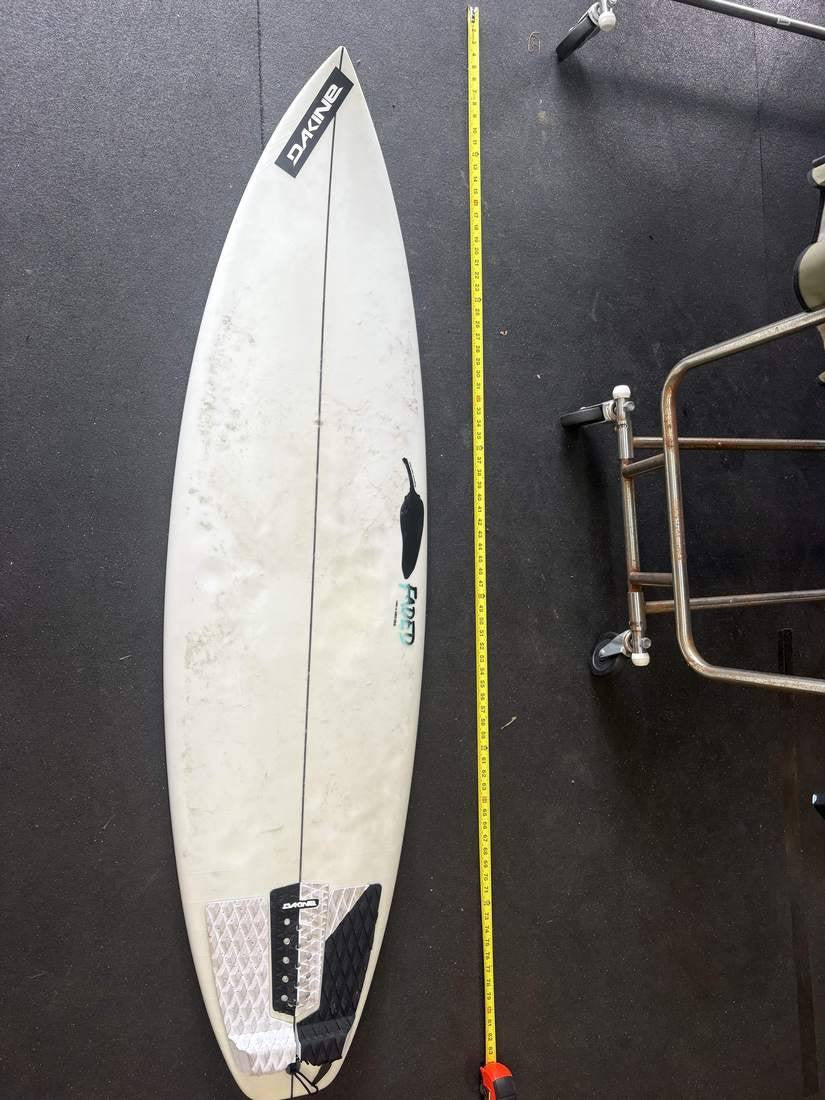 Consignment board C-0027, deck view, nose up and tape on right