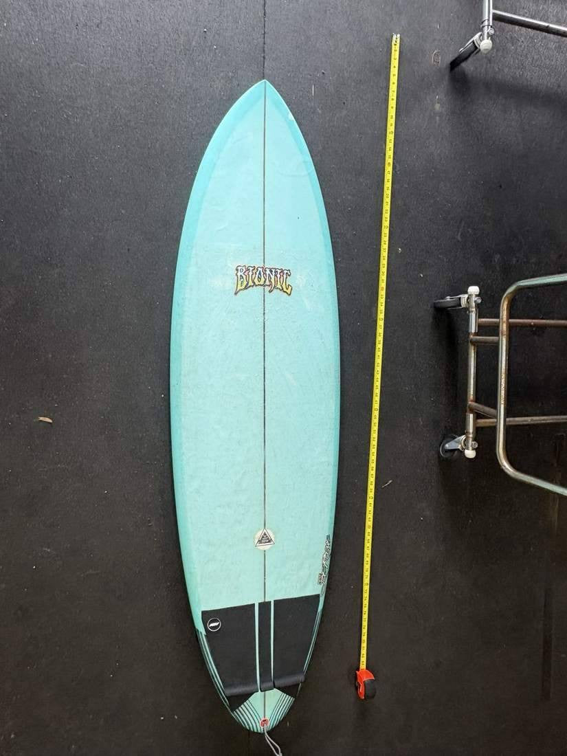 Bionic · 6'4" Deck, nose up and yellow tape right