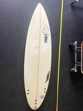 Channel Islands · 6'2" Bottom, nose up and tape on right