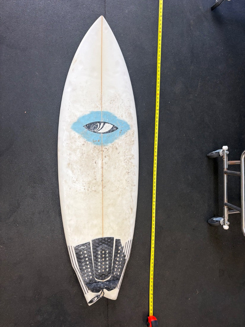 Sharpeye · 5' 6" — Deck, nose up and tape on right