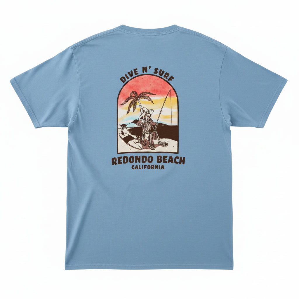 Beige t-shirt with Redondo Beach graphic on a white background