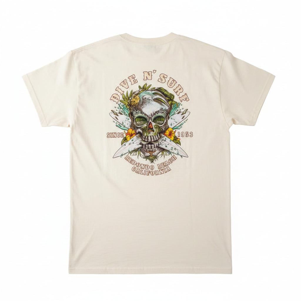 Dive N’ Surf Men’s Skull Surfboard Cross Short Sleeve T-Shirt