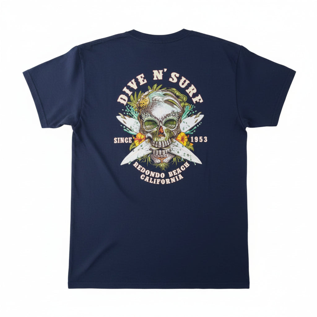 Dive N’ Surf Men’s Skull Surfboard Cross Short Sleeve T-Shirt