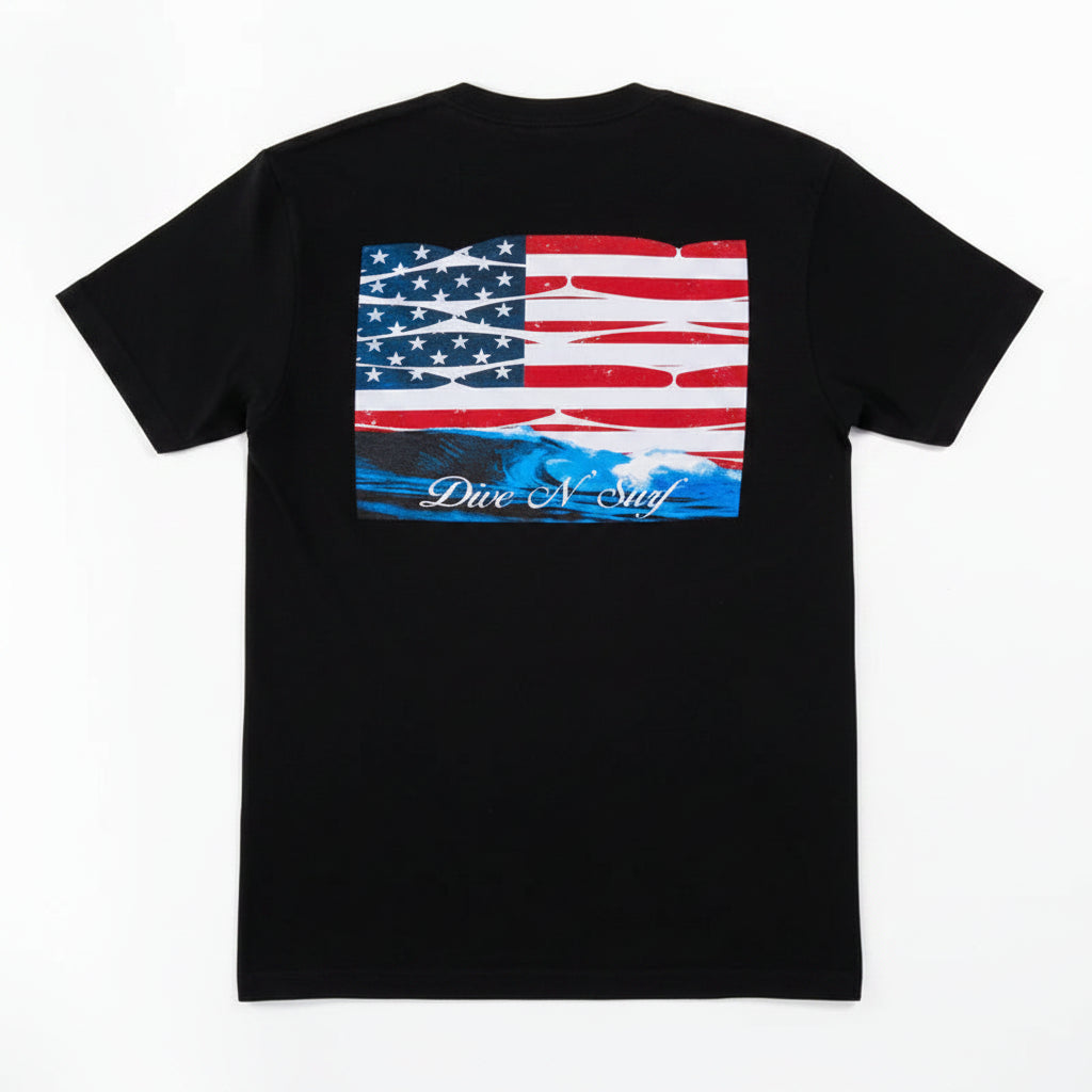 Dive N’ Surf Men’s USA Surfboard Flag Tee